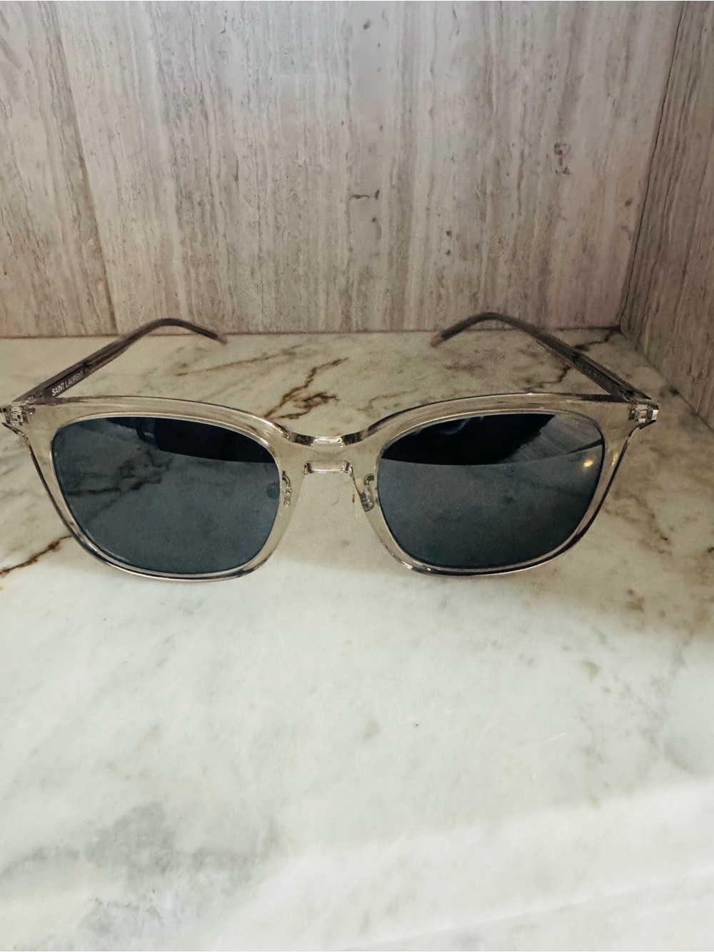 Saint Laurent Clear Frame Sunglasses with Silver Mirrored Lenses - Picture 2 of 14